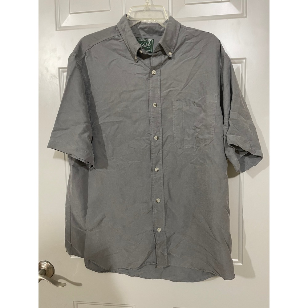 Woolrich Button Down Shirt Mens Large Grey Excellent Short Sleeve Pumice 6057